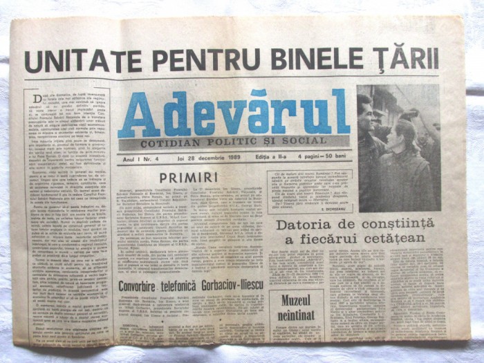 Ziar ADEVARUL din 28 decembrie 1989 - Editia a II-a, Revolutia Romana