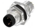 Conector M8 tată PIN 3 pentru montare pe panou cu piuliță din spate