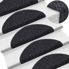 Covorașe autoadezive pentru scări, 15 buc., 56x17x3 cm, negre, semirotunde