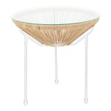 Cumpara ieftin Masă Acapulco cu design metalic, ratan alb și natur, durabil, 50x52 cm