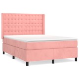 Cumpara ieftin Pat box spring cu saltea, roz, 140x200 cm, catifea