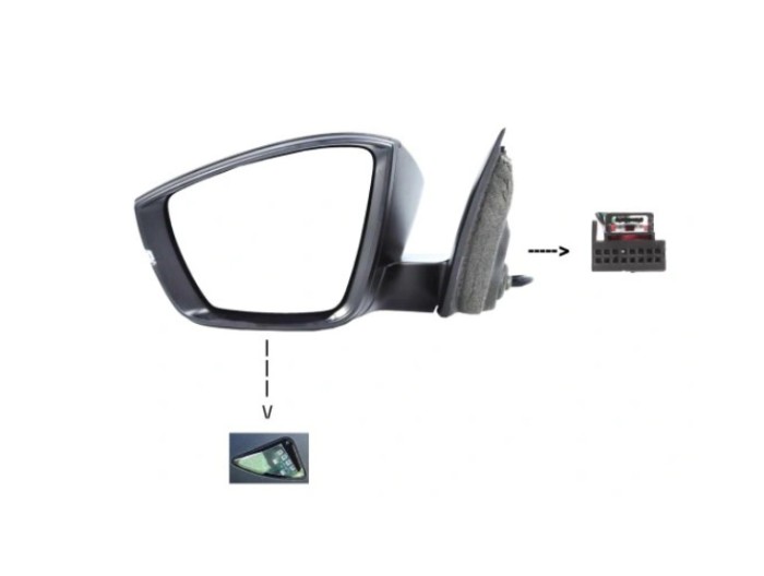 Oglinda exterioara Skoda Kodiaq, 10.2016-, montare stanga, reglaj electric; carcasa grunduita; incalzit; sticla convexa; geam cromat; rabatabil; memo