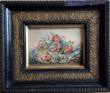 Cumpara ieftin Natură statică cu v&acirc;nat, flori şi fructe, 2 acuarele pereche sf. sec XIX, Natura statica, Acuarela, Realism