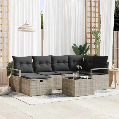 vidaXL Set de canapele pentru grădină 7 pcs Gri deschis Rattan poli 3360523 foto