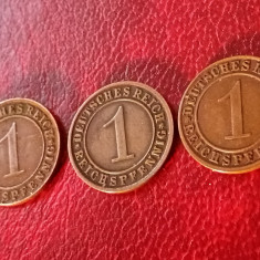 Lot 3 monede Germania, anul 1924: 1 pfennig 1924 D + F + J [poze]
