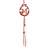Decoratiune suspendabila din lemn de Paste, forma de ou cu iepurasi, 42cm, rosie, CMCLASS