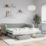 vidaXL Pat de zi cu extensie și sertare gri deschis 100x200 cm catifea