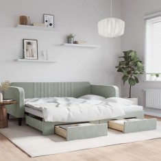 vidaXL Pat de zi cu extensie și sertare gri deschis 100x200 cm catifea