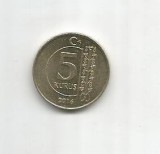 (No1) moneda-TURCIA -5 Korus 2016