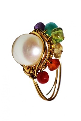 Inel talisman Curcubeu, Pietre semipretioase, Multicolor, 5.4 cm foto