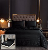 Cumpara ieftin Lenjerie pat Damasc 4 piese, bumbac, cu elastic, negru/antracit/alb, 180x200 cm. Compatibila Clasy, Heinner, Vanora