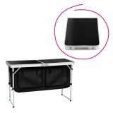 Cumpara ieftin Masa camping pliabila cu spatiu depozitare aluminiu mdf textil negru Kepi 120x47x54 cm