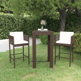 Set mobilier bar de gradina, cu perne, 3 piese, maro, poliratan GartenMobel Dekor, vidaXL