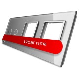 Panou din sticla Livolo VL-P702/E/E-6I, gri, pentru 1 x intrerupator dublu cu touch + 2 x rama priza simpla
