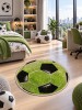 Covor Rotund Camera Copii Minge Fotbal 11198-130, Marime 67 x 67 cm, Verde, Inaltime Fir 9 mm, Antialergic, Polipropilena, Gradinita, Cresa, Loc de Jo, KOLIBRI