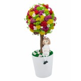 Aranjament floral personalizabil, mediu 38 cm, tip copacel pomisor cu licheni naturali stabilizati si flori criogenate si uscate in vas ceramic cadou