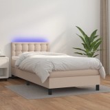 Cumpara ieftin Pat continental cu saltea și LED cappuccino 80x200 cm piele eco