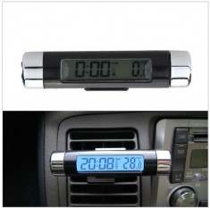 Termometru + ceas digital, iluminat, pentru auto foto