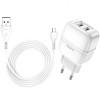Incarcator Retea cu cablu MicroUSB HOCO C77A, 2 X USB, Alb