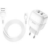 Incarcator Retea cu cablu MicroUSB HOCO C77A, 2 X USB, Alb