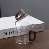 Set 2 cani espresso din sticla borosilicata, 100 ml, cu maner din lemn natural
