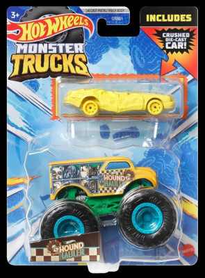 Hot wheels monster truck si masinuta metalica hound hauller foto