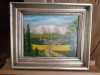 Tablou peisaj montan cu sat, Peisaje, Ulei, Realism