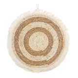 Decoratiune pentru perete rotunda, cu franjuri scurte, Bej/Maro, 40 cm