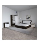 Dormitor Dante, 5 Piese, Pat Dante 160 X 200, 2Noptiere, Dulap cu oglinda, Comoda Mirela, Culoare Wenge/Alb