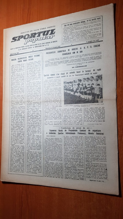 sportul popular 15 august 1953-festivalul mondial al tineretului