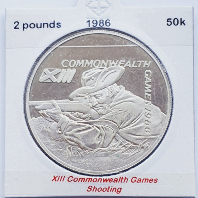 610 Falkland 2 Pounds 1986 Commonwealth Games-Shooting km 22 argint foto