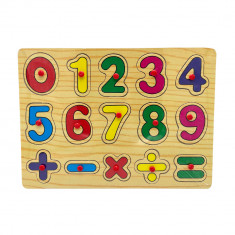 Puzzle educativ incastru Montessori cu cifre si calcul, Onore, multicolor, lemn, 30 x 22.5 cm, 15 pi