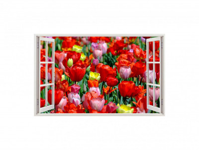 Autocolant decorativ, Fereastra, Arbori si flori, Multicolor, 83 cm, 296ST foto