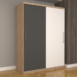 Dulap Dormitor Nova Eco 150 cm x 200 cm, fara oglinda, sonoma cu usi glisante gri alb