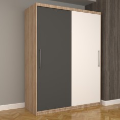 Dulap Dormitor Nova Eco 150 cm x 200 cm, fara oglinda, sonoma cu usi glisante gri alb
