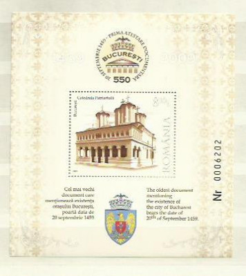 Romania MNH 2009 - 550 ani Bucuresti - colita - LP 1846 foto