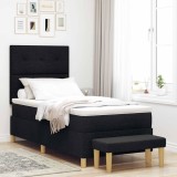 Cumpara ieftin Pat cu arcuri cu perna cu headboard Negru 200 x 100 cm tesatura