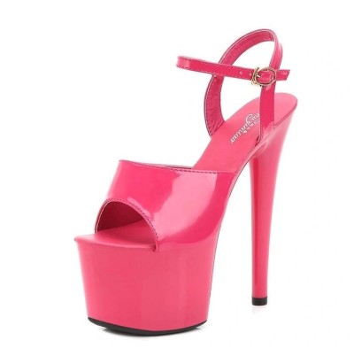 Sandale cu Platforma si Toc Stiletto Inalt, Lacuite, Fuchsia, Marime 38 foto