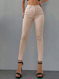 Blugi skinny, cu talie inalta si buzunare, roz, dama, Shein