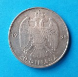 Moneda veche din argint 20 Dinari 1938 - Yugoslavia, Europa