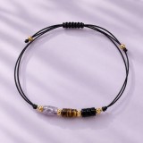 Bratara reglabila din Onix negru, Ochi de Tigru si Ametist cu elemente metalice din otel inoxidabil placat auriu - protectie energetica si armonie