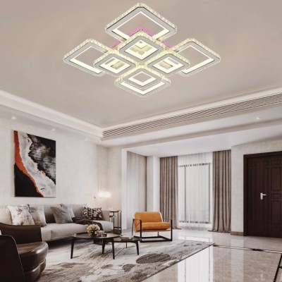 Lustra LED cu telecomanda si cristal LEILA 237W, 8 Patrate, lumina Rece/Calda/Neutra, Dimabila, Alb Crom Lucios ModernLight Concept foto