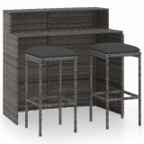 Cumpara ieftin Set mobilier bar de gradina cu perne, 3 piese, gri
