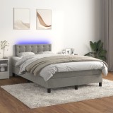 VidaXL Pat cu arcuri, saltea și LED, gri deschis, 120x200 cm, catifea 3134633