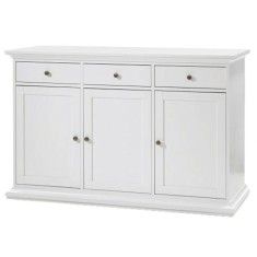 Comoda 3 sertare 3 usi pal laminat mdf lacuit alb Paris 144x46x92 cm