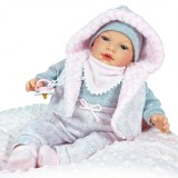 Papusa Nines D Onil, Snow, nou-nascut, cu sunete, cu miros de vanilie, ambalata in saculet, 45 cm, Nines D&#039;onil