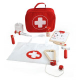 Set Doctor Copii BigJigs Toys, 10 Piese: Stetoscop, Seringa, Termometru, Joc de Rol, Trusa Medicala Jucarie, 3-7 Ani