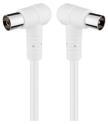 Cablu COAXIAL TV antena 2.5m cotit 90 grade mama-tata 75 ohm clasa A 85DB Dublu ecranat CCS alb 67354 Goobay foto