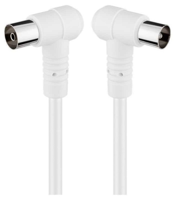 Cablu COAXIAL TV antena 2.5m cotit 90 grade mama-tata 75 ohm clasa A 85DB Dublu ecranat CCS alb 67354 Goobay