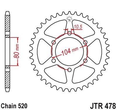 Pinion spate 38 dinti pas lant 520 &ndash; Kawasaki ZXR 400 - ZX-6R 600 Ninja - ZX-6R 636 Ninja - ER-6F - ER-6N 650 Versys - Vulcan 650